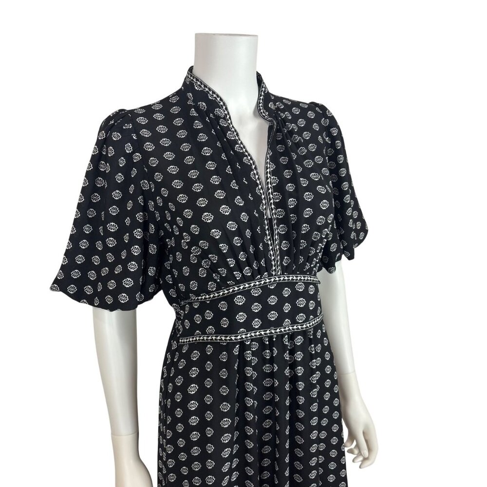Max Studio London Floral Dress Medium Black White Printed Puff Sleeves Tiered Mi - Picture 5 of 13